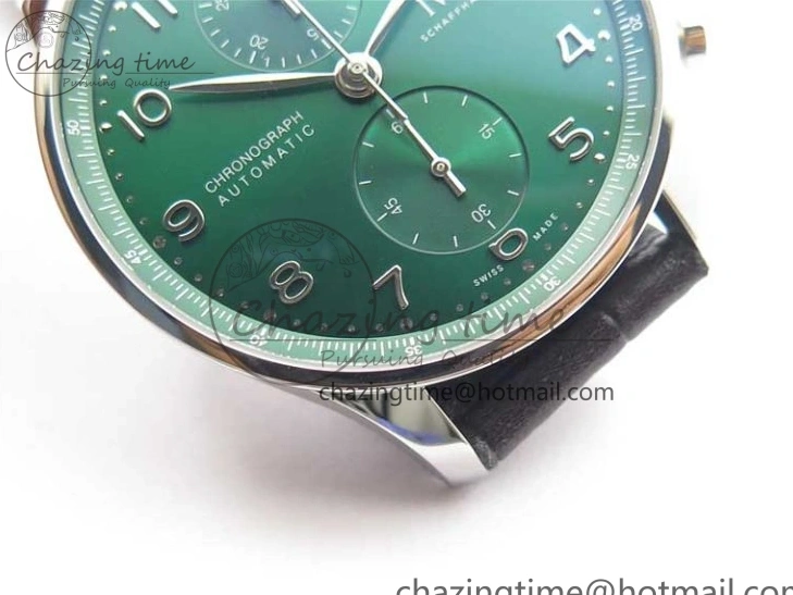 MIROTIME 0410 Elegant Portuguese IW371615 ZF 1:1 Best Edition SS Green Dial on Black Leather Strap A96355 V 7081